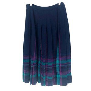 Pendleton Wool Pleated Plaid Midi Skirt Navy Blue Sz 8 Sz Small Side Zip